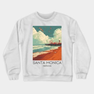 A Vintage Travel Illustration of Santa Monica - California - US Crewneck Sweatshirt